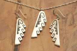 Hopi Indian Jewelry Sterling Silver Pendant and Earrings Set